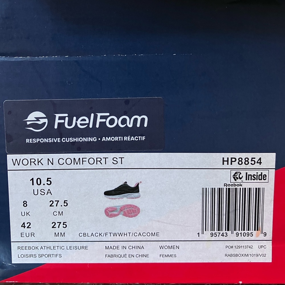 Women’s Reebok Work and Comfort ST Black Pink Fuel Foam Size 10.5 - Picture 9 of 9